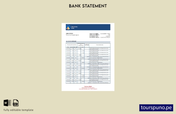 listo para imprimir plantilla de Excel del extracto bancario del centenario de U